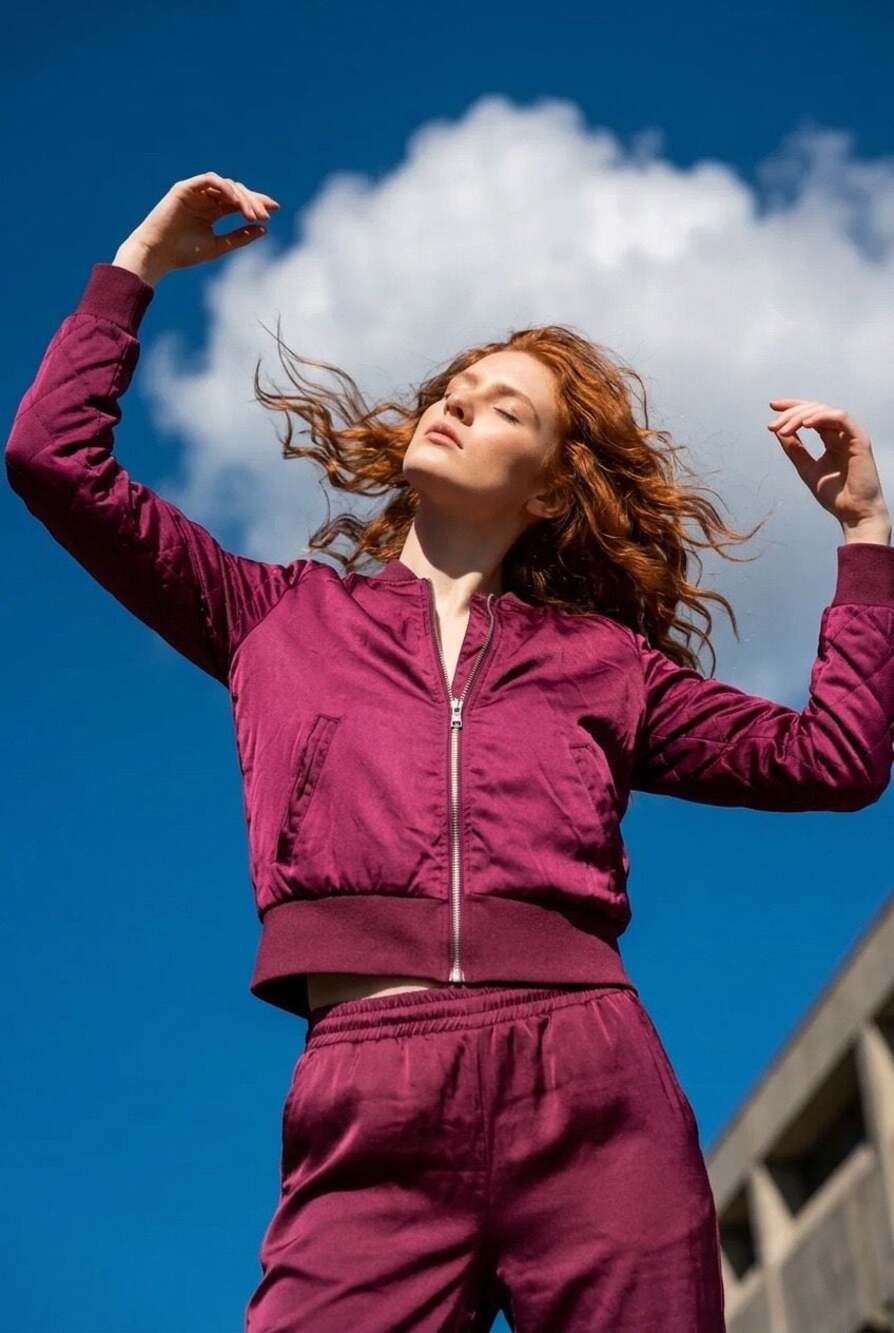 New Look Burgundy Satin Quilted Sleeve Bomber Jacket #B17